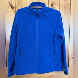 Lands End mid-weight full zip micro fleece jacket unisex M 10-12 cobalt blue